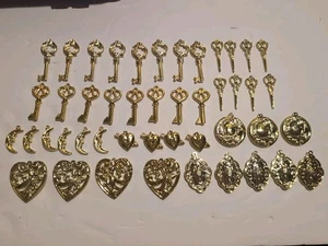 46 pcs Gold Plastic Kids Craft Charms - Keys,  Moons, Scissors, "Pendants"  - Picture 1 of 6