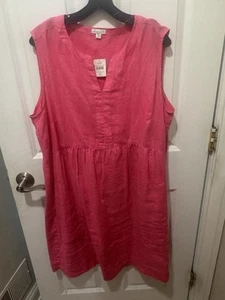 J Jill Womens Plus 2X Sleeveless Pink Linen Blend Shift Midi Dress - Picture 1 of 4