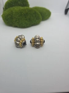 Piscitelli Ohrclips silber und goldfarben mit Onyx Akzenten  - Bild 1 von 5