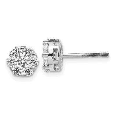 14k White Gold 1 1/10Ct Lab Grown Diamond Screwback Cluster Stud Earrings 1.46gm - Image 1 of 3