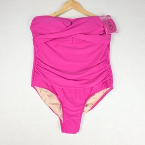 Costume da bagno donna Kona Sol 1 pezzo nuovo con etichette taglia 17 Fushia controllo pancia senza spalline reggicalze - Foto 1 di 13