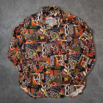 Vintage GUESS Georges Marciano Shirt Men XL Abstract Wild Art Print USA Made 80s - Image 1 of 4
