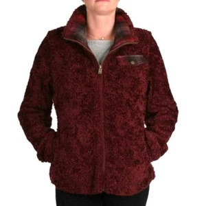 Pendleton Fuzzy Zip Jacket Burgundy Deep Pile Fleece Wool Collar Women's Small - Picture 1 of 12