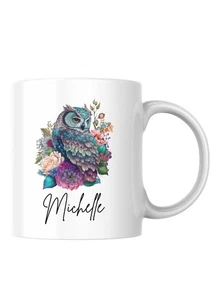 Personalisierte Tasse Eule Blumenmuster 11 Unzen - Bild 1 von 1