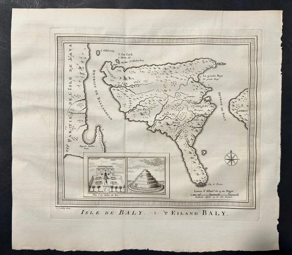BALI INDONESIA 1753 BELLIN & VAN SCHLEY INUSUAL MAPA ANTIGUO GRABADO EN COBRE Foto 1 de 1