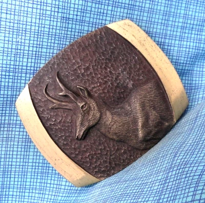 Pronghorn Antelope Belt Buckle Signed Bronze Sculpture SL Knight Vtg 70s .GMP698 - Image 1 of 4