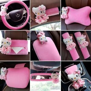 Hello Kitty Plush Steering Wheel Cover Car Accessories Headrest Pillow Lumbar Pi