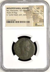 MESOPOTAMIA, NISIBIS Sev.Alexander AD 222-235 Tyche head - Ram AE26 NGC VG - Picture 1 of 4