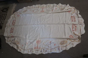 Vintage Hand Embroidered Jewish Tablecloth Shabbat and Yom Tov 46"x64" Oval - Picture 1 of 9