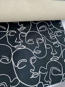 3.7 metres black and white faces upholstery fabric FREE POSTAGE - Picture 1 of 3