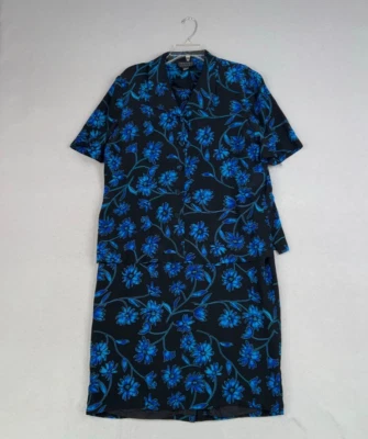 Vestido Spenser Jeremy Mujer 16 Negro Azul Floral Conjunto de Dos Piezas Camisa 100% Seda Foto 1 de 4