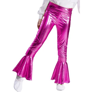 Girls Shiny Metallic Flared Pants Ruffle Bell Bottoms Dance Performance Trousers - Picture 1 of 61