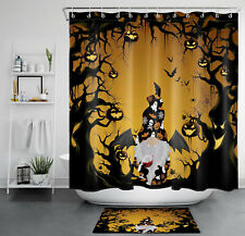 71" Halloween rideau de douche forêt effrayante citrouilles chauve-souris gnome pour décoration de salle de bain