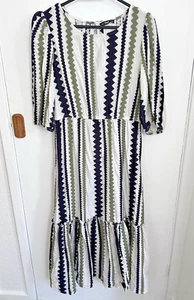 F&F Size 14 Cream Green Black Dress Long Summer Short Sleeve 100% Cotton (F) - Picture 1 of 11