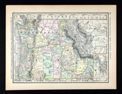 1882 Watson Map Washington Oregon Idaho Montana Seattle Eugene Boise Olympia - Image 1 of 4