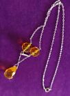 Antique Glass Necklace Art Deco Silvertone Amazing Amber Faceted Czech Glass 