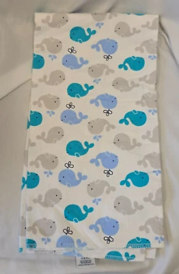 Gerber Baby Boy White Aqua Blue Gray Whale Cotton Flannel Blanket Receiving - Image 1 of 4