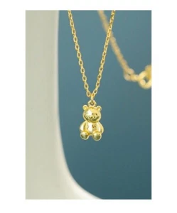 925 er Silberne Halskette Teddy Anhänger mit 18K Gold plattiert - Bild 1 von 4