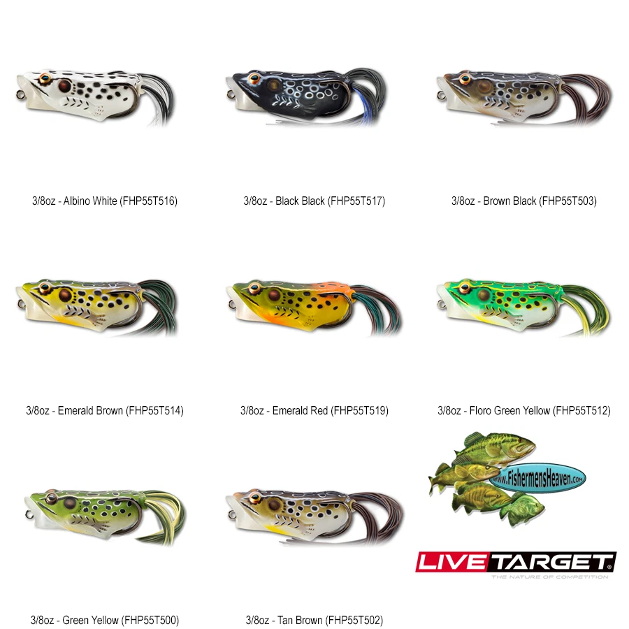 Señuelo Live Target Frog - Cuerpo hueco Popper (FHP55T) cualquier 8 colores 3/8 oz Topwater Foto 1 de 4