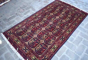 4x7 ft Fine Turkmen Bukhara Oriental Rug Vintage Hand Knotted Afghan Area Carpet - Picture 1 of 10