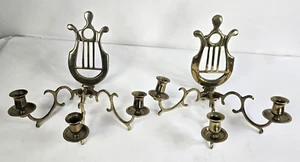 2er Set dreiarmige Messing Kerzen Harfe Wandleuchter mit abnehmbaren Armen Leier - Bild 1 von 12