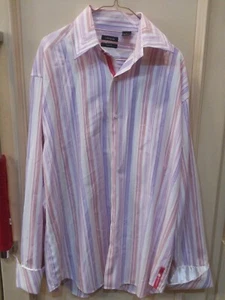 Attitude Soho Mens Long Sleeve Shirt French Cuffs Pastel Stripe Large - Picture 1 of 7