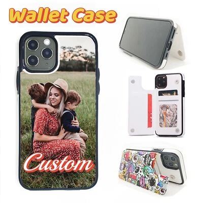 Custom Leather Flip Wallet Case Cover with Card Holder Personalized Picture Text - Image 1 of 4
