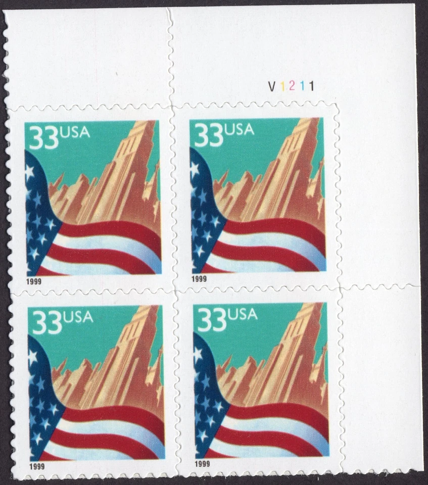 Scott #3278 Flag over City Plate Block of 4 Stamps - MNH - Image 1 of 1