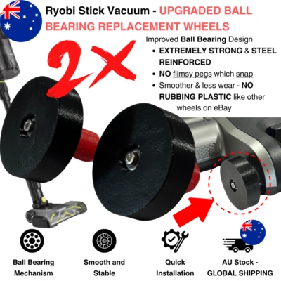 2x Upgraded Ball Bearing Wheels - Ryobi Stick Vacuum (R18XSV9/R18SV5/PBLSV716K) - image 1 of 4