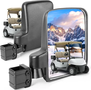 Golf Cart Side Mirrors, No Drilling 180 Degree Rotation & Foldable-Hd Shatterpro - Picture 1 of 12