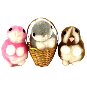 Lot 3 Vtg Puffball Bunny Rabbits Miniature Easter Decor Cute 80s 2" Tall - Picture 1 of 8