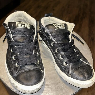 Zapatillas deportivas Converse All Star negras de cuero altas para niños talla 4,5 Foto 1 de 4