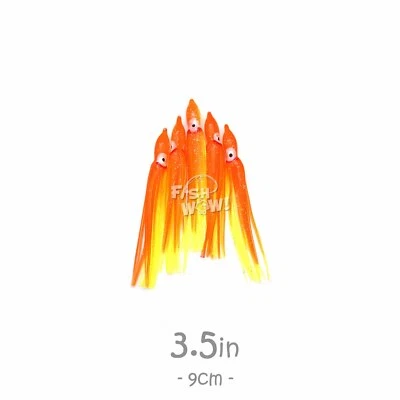 Fish WOW!® Pesca 3.5" 9cm Calamar Falda Pulpo Hoochies Señuelos Suaves Lote Naranja Foto 1 de 2