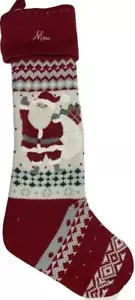 Pottery Barn Heirloom Knit Santa w/Pom Poms Christmas Stocking Monogrammed MOM - Picture 1 of 2