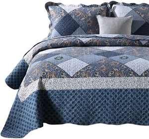 3-Piece Queen Quilt Sets with Shams Grey Floral Patchwork Quilt Lightweight R... - Picture 1 of 6