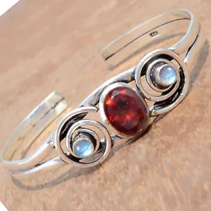 Brazalete brazalete de plata de ley 925 con piedras preciosas talladas en labradorita y granate mejor idea de regalo - Imagen 1 de 7