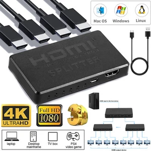 HDMI Splitter 4K UHD HD 1080P 4-Port Repeater Splitter Amplifier 1x4 1 In 4 Out - Picture 1 of 13