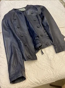 Chaqueta de Cuero Bod & Christensen Azul Marino Nohla Talla: 12 (L) Grande Nueva, Sin Etiqueta - Imagen 1 de 12