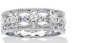 STERLING DIAMOND SIMULANT BEZEL FLOWER STACK RING S 7 #weddingbands #sterling - Picture 1 of 6