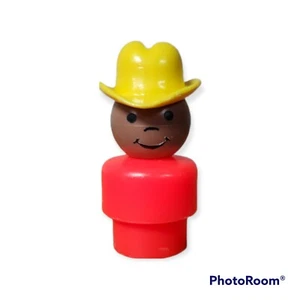 Vintage Fisher Price Little People FARMER COWBOY en ROJO Madera Afroamericana - Imagen 1 de 5