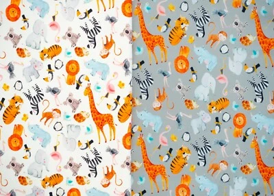 Tomke Tiere Swafing French Terry Sweatstoff Wildtiere Kinderstoff weiss / grau - Bild 1 von 2