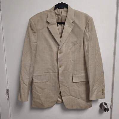 Bachrach 100% Wool Tan Striped Stitched Blazer Size 39R x 32W — 第 1/4 张图片