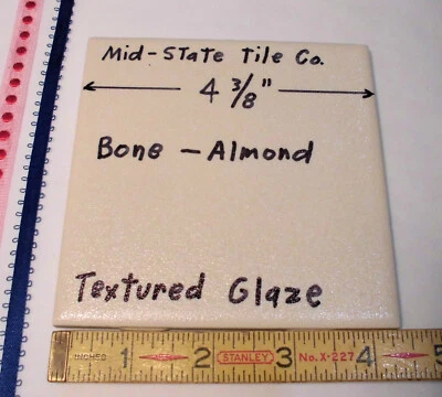 1 pc. Ceramic Tile *Bone-Almond* by Mid-State Co. 4-3/8"  (NOS) Textured Glaze - Image 1 of 4