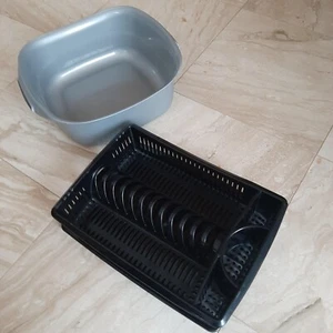 Geschirr-Abtropfgestell - 40x28x8cm, Schwarz mit Spülschüsse-38x35x15cm - Bild 1 von 4