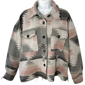 LA MIEL Eldora Aztec Jacket Shacket Size MEDIUM Southwestern Oversize Raw Hem - Picture 1 of 15