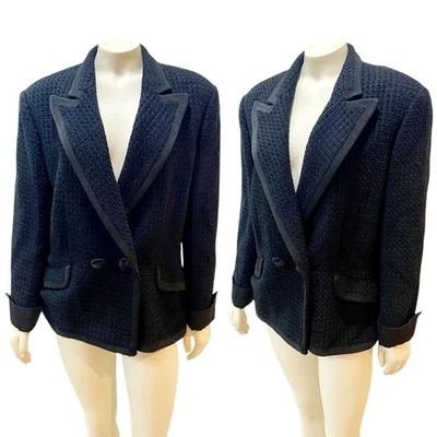 Alberta Ferretti 意大利制造西装外套黑色粗花呢 14 码 — 第 1/4 张图片