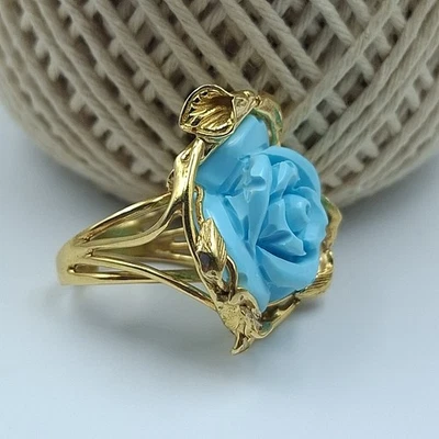 Anello In Argento 925 Placato Oro Giallo 18 KT Pasta Di TURCHESE ROSA  - Immagine 1 di 4