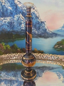 Blaue mundgeblasene 8" Knospenvase ~ handbemalt mit Goldakzenten ~ Böhmen/Indien? - Bild 1 von 6