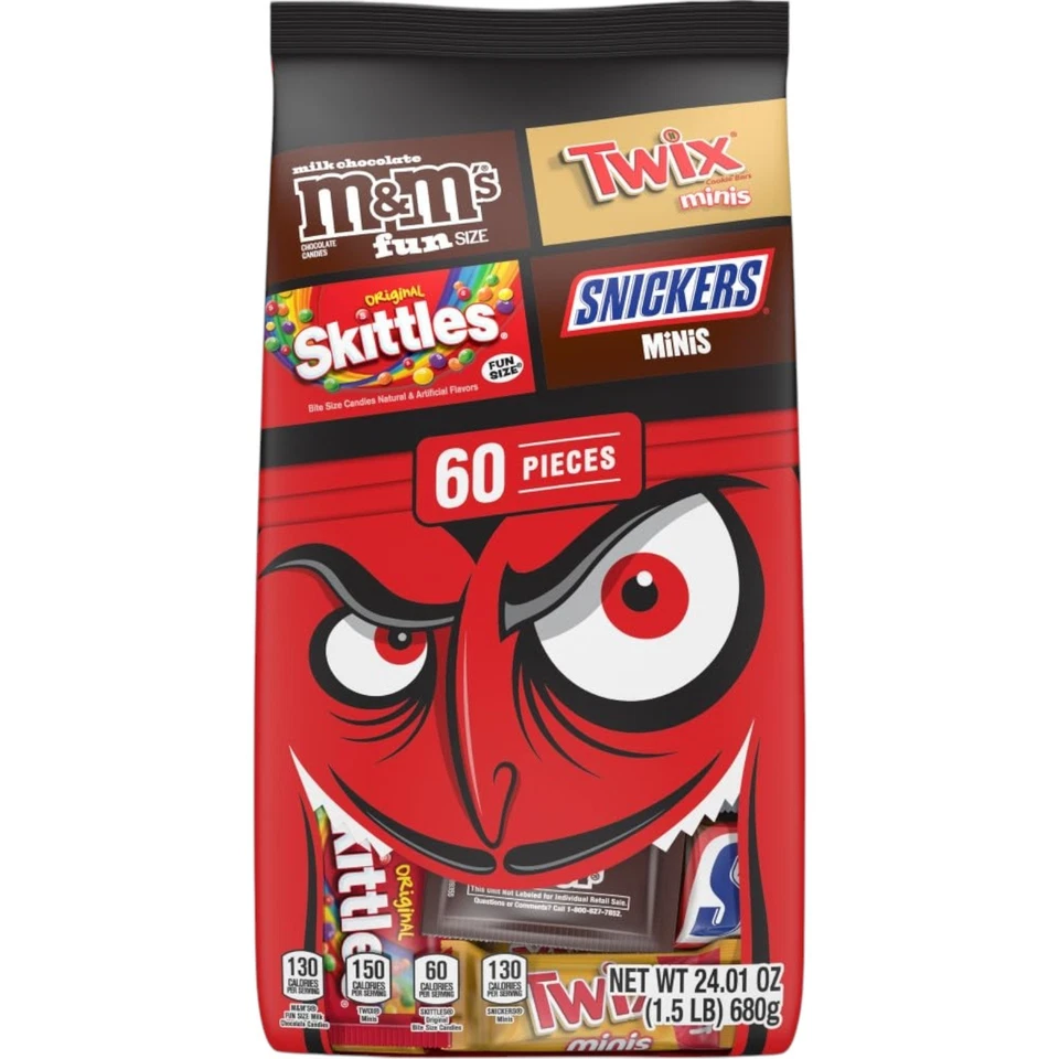 Конфеты для Хэллоуина M&M's Snickers Skittles & Twix 60 штук - Изображение 1 из 2