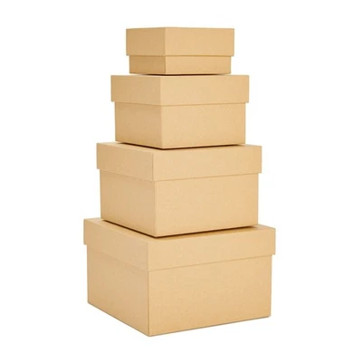 4 Pack Square Nesting Gift Boxes, Decorative Boxes with Lids in 4 Sizes, Brown - Image 1 of 4